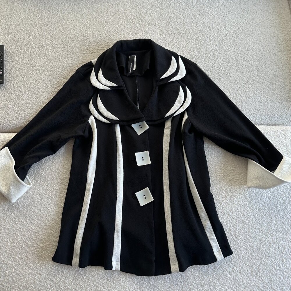 Black & White Striped Retro-Inspired Women's Blazer